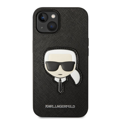 Ovitek za Apple iPhone 14 Plus, Karl Lagerfeld, Saffiano Karl's Head, Črn