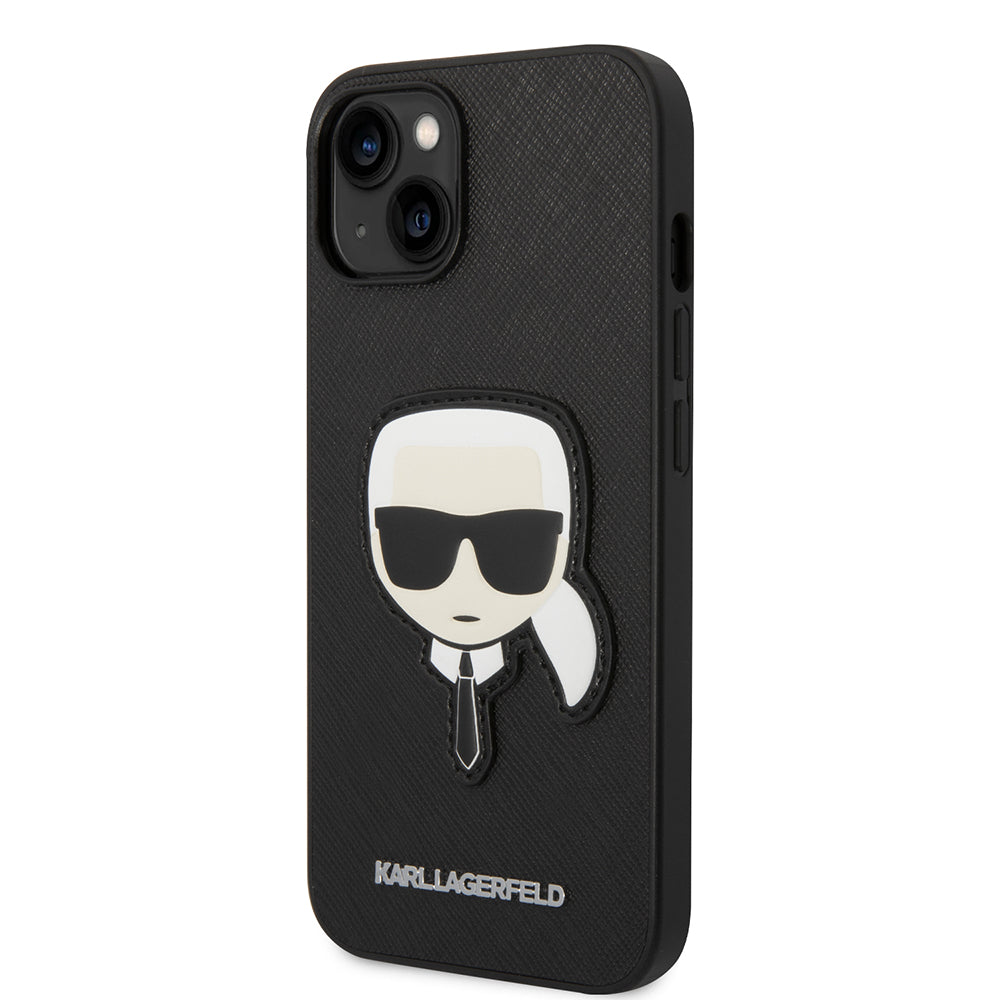 Ovitek za Apple iPhone 14 Plus, Karl Lagerfeld, Saffiano Karl's Head, Črn