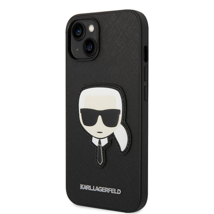 Ovitek za Apple iPhone 14 Plus, Karl Lagerfeld, Saffiano Karl's Head, Črn