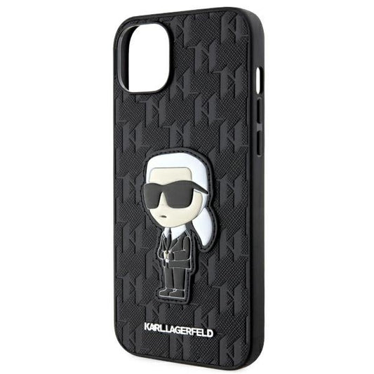 Ovitek za Apple iPhone 14 Plus, Karl Lagerfeld, Saffiano Monogram Ikonik Karl, črn.