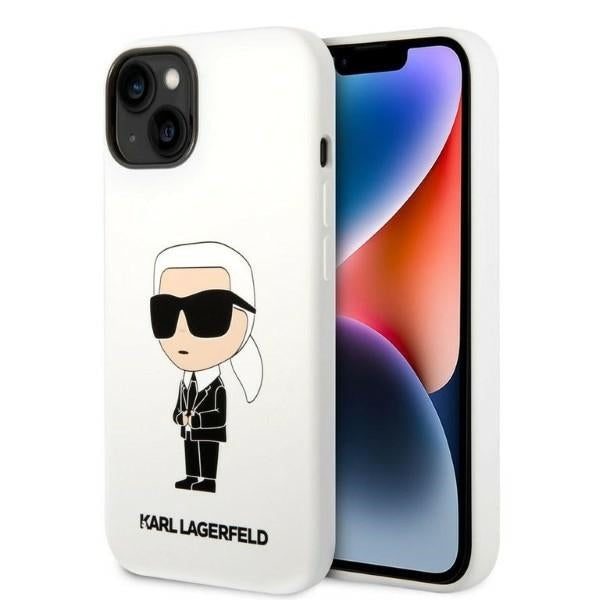 Ovitek za Apple iPhone 14 Plus, Karl Lagerfeld, Silicone Ikonik Karl, Bela