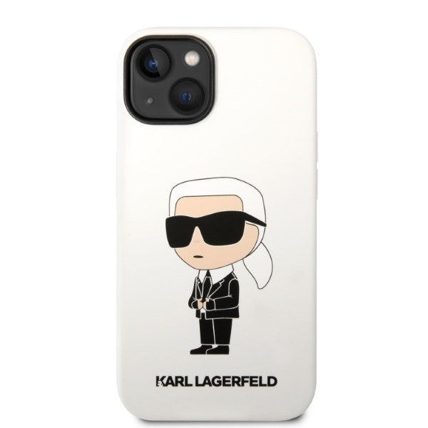 Ovitek za Apple iPhone 14 Plus, Karl Lagerfeld, Silicone Ikonik Karl, Bela