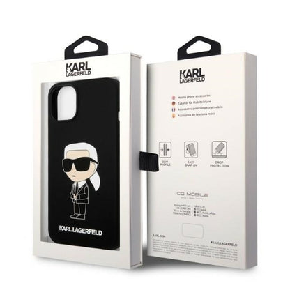 Ovitek za Apple iPhone 14 Plus, Karl Lagerfeld, Silicone Ikonik Karl, črn.