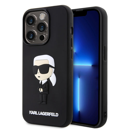 Ovitek za Apple iPhone 14 Pro, Karl Lagerfeld, 3D Rubber Ikonik Karl, črn.