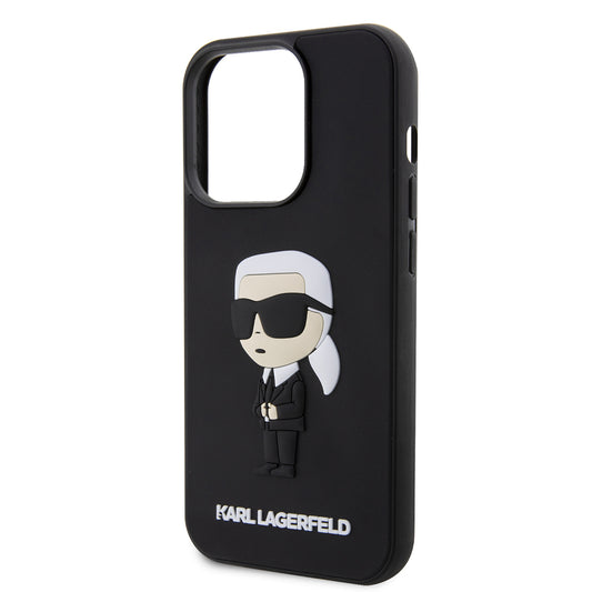 Ovitek za Apple iPhone 14 Pro, Karl Lagerfeld, 3D Rubber Ikonik Karl, črn.