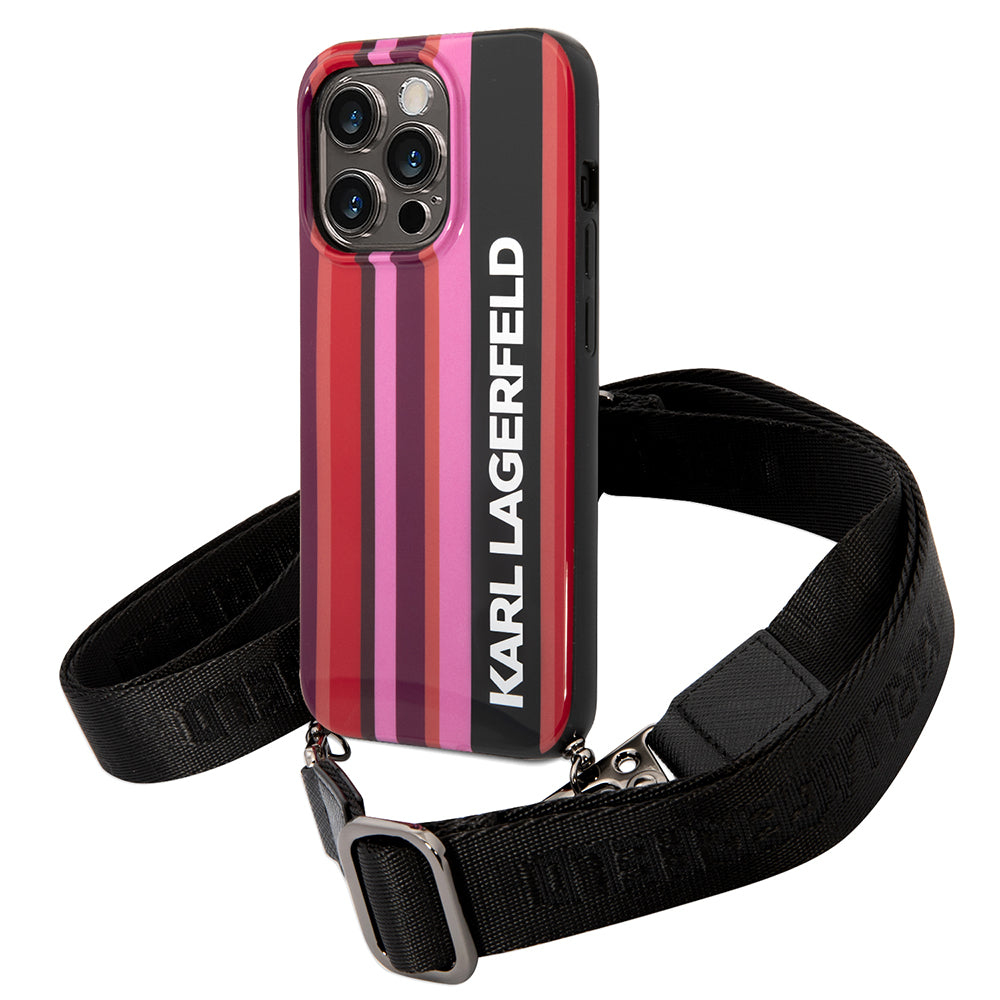 Ovitek za Apple iPhone 14 Pro, Karl Lagerfeld, Color Stripes with Strap, Roza