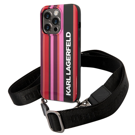 Ovitek za Apple iPhone 14 Pro, Karl Lagerfeld, Color Stripes with Strap, Roza