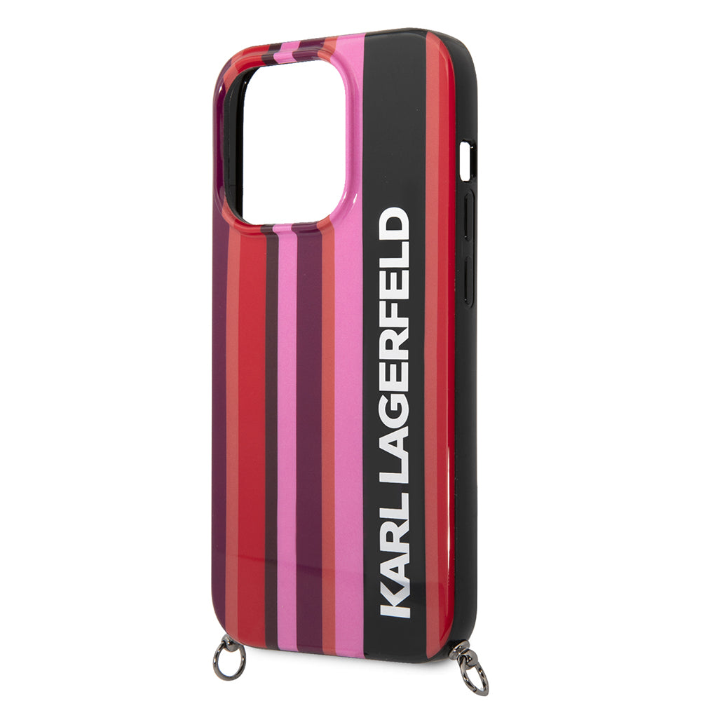 Ovitek za Apple iPhone 14 Pro, Karl Lagerfeld, Color Stripes with Strap, Roza