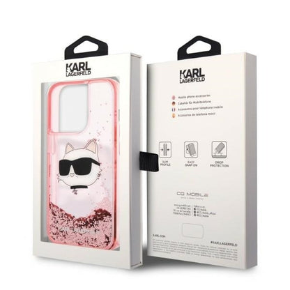 Ovitek za Apple iPhone 14 Pro, Karl Lagerfeld, Glitter Choupette's Head, Roza