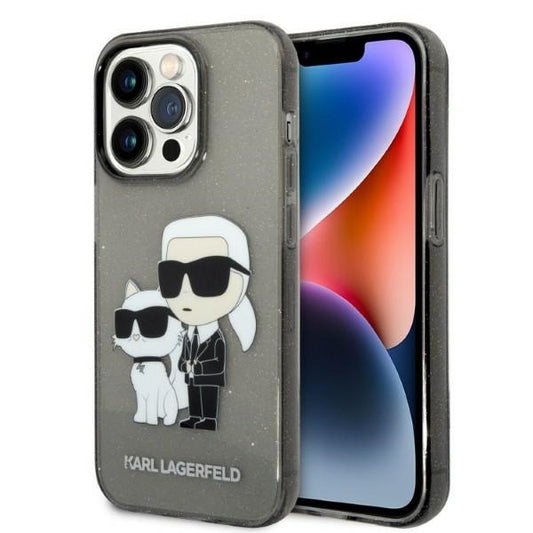 Ovitek za Apple iPhone 14 Pro, Karl Lagerfeld, Glitter Karl & Choupette, črn