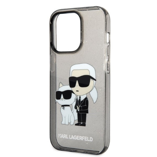Ovitek za Apple iPhone 14 Pro, Karl Lagerfeld, Glitter Karl & Choupette, črn