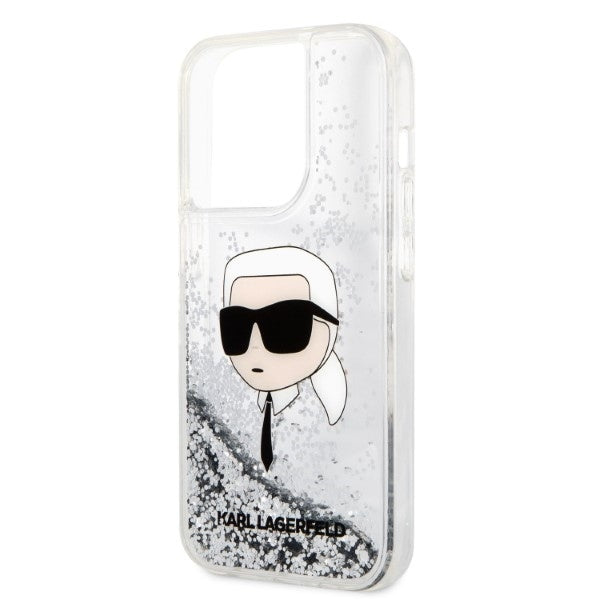 Ovitek za Apple iPhone 14 Pro, Karl Lagerfeld, Glitter Karl's Head, Srebrn.
