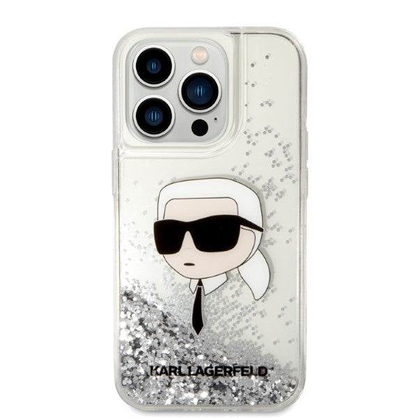Ovitek za Apple iPhone 14 Pro, Karl Lagerfeld, Glitter Karl's Head, Srebrn.