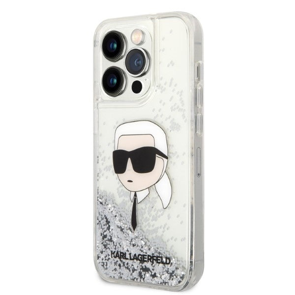 Ovitek za Apple iPhone 14 Pro, Karl Lagerfeld, Glitter Karl's Head, Srebrn.