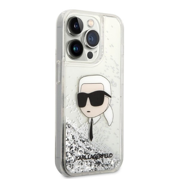 Ovitek za Apple iPhone 14 Pro, Karl Lagerfeld, Glitter Karl's Head, Srebrn.