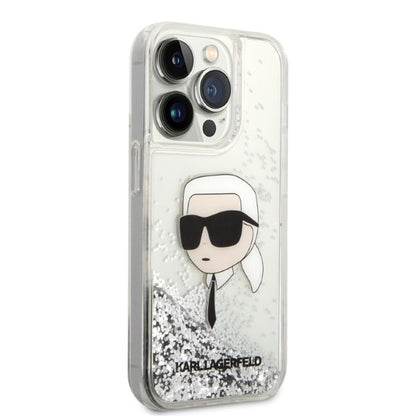 Ovitek za Apple iPhone 14 Pro, Karl Lagerfeld, Glitter Karl's Head, Srebrn.
