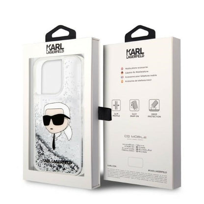 Ovitek za Apple iPhone 14 Pro, Karl Lagerfeld, Glitter Karl's Head, Srebrn.