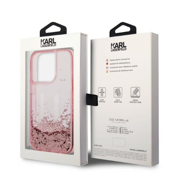 Case for Apple iPhone 14 Pro, Karl Lagerfeld, Glitter Liquid Big KL, Pink