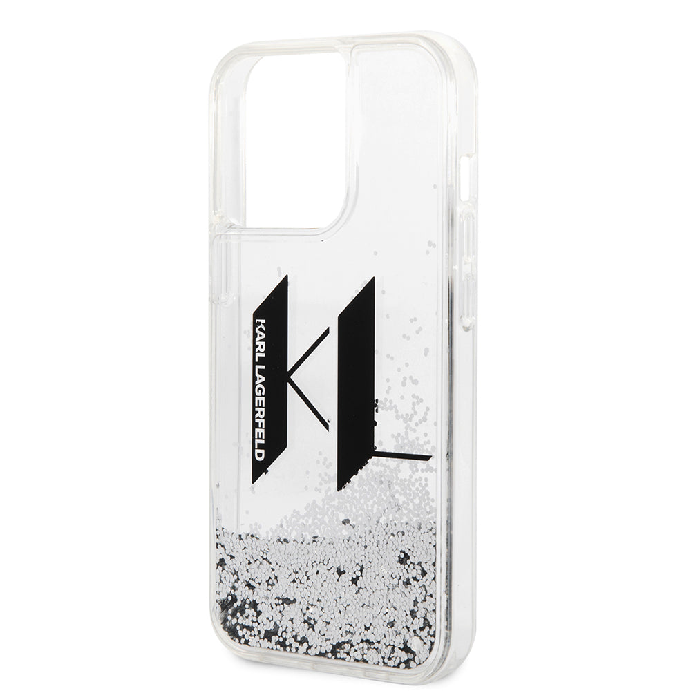 Ovitek za Apple iPhone 14 Pro, Karl Lagerfeld, Liquid Glitter Big KL, Srebrn.
