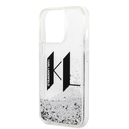 Ovitek za Apple iPhone 14 Pro, Karl Lagerfeld, Liquid Glitter Big KL, Srebrn.