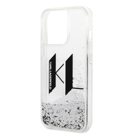 Case for Apple iPhone 14 Pro, Karl Lagerfeld, Liquid Glitter Big KL, Silver