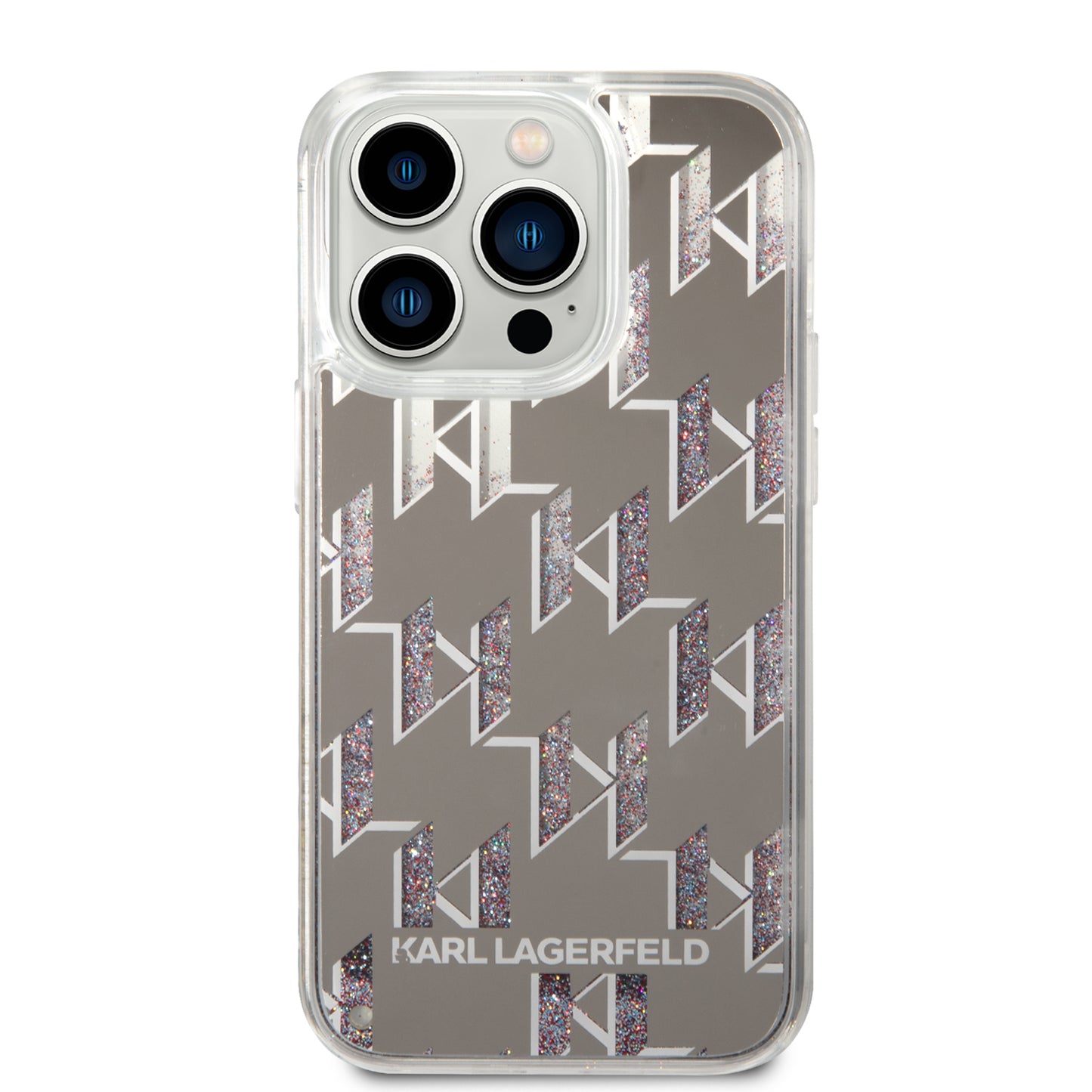 Case for Apple iPhone 14 Pro, Karl Lagerfeld, Liquid Glitter Monogram, Silver