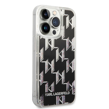 Case for Apple iPhone 14 Pro, Karl Lagerfeld, Liquid Glitter Monogram, Black
