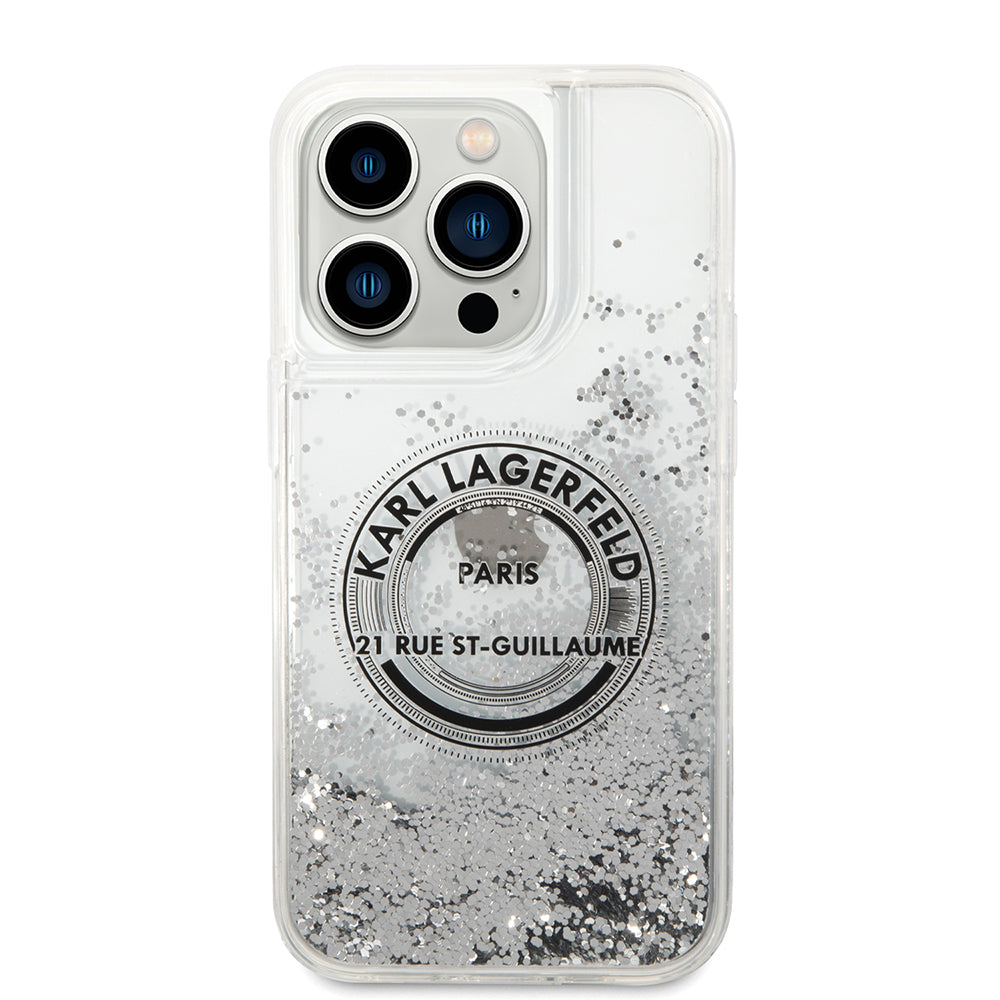 Ovitek za Apple iPhone 14 Pro, Karl Lagerfeld, Liquid Glitter RSG, Srebrn.
