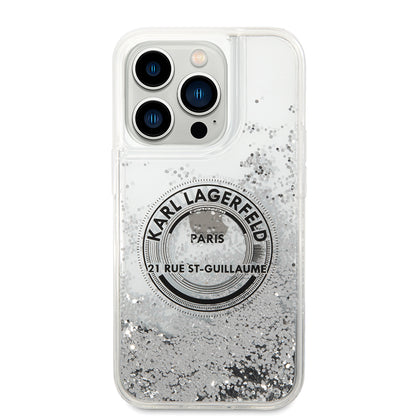 Ovitek za Apple iPhone 14 Pro, Karl Lagerfeld, Liquid Glitter RSG, Srebrn.
