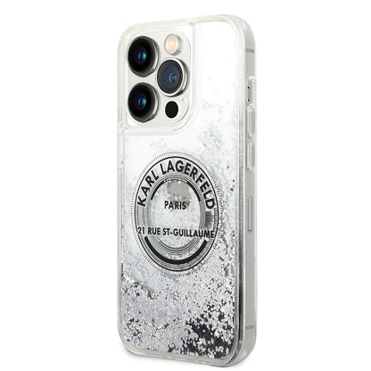 Ovitek za Apple iPhone 14 Pro, Karl Lagerfeld, Liquid Glitter RSG, Srebrn.