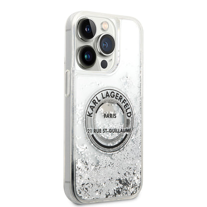 Ovitek za Apple iPhone 14 Pro, Karl Lagerfeld, Liquid Glitter RSG, Srebrn.