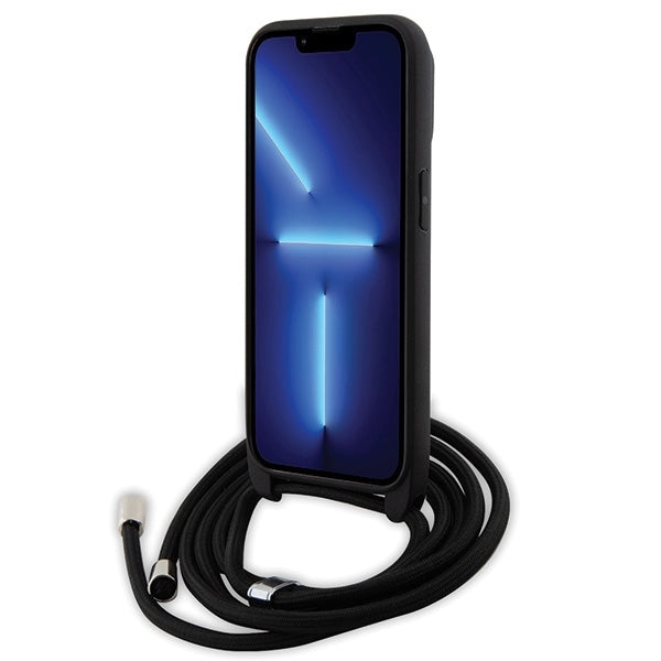 Ovitek za Apple iPhone 14 Pro, Karl Lagerfeld, Saffiano Crossbody Metal Pin Karl & Choupette, črn