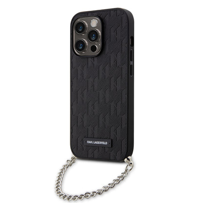 Case for Apple iPhone 14 Pro, Karl Lagerfeld, Saffiano Monogram Chain, Black