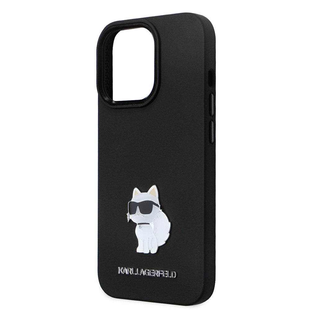 Ovitek za Apple iPhone 14 Pro, Karl Lagerfeld, Silicone Choupette Metal, črn