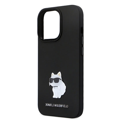 Ovitek za Apple iPhone 14 Pro, Karl Lagerfeld, Silicone Choupette Metal, črn