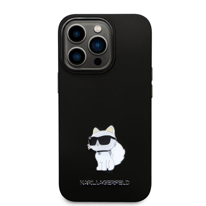 Ovitek za Apple iPhone 14 Pro, Karl Lagerfeld, Silicone Choupette Metal, črn