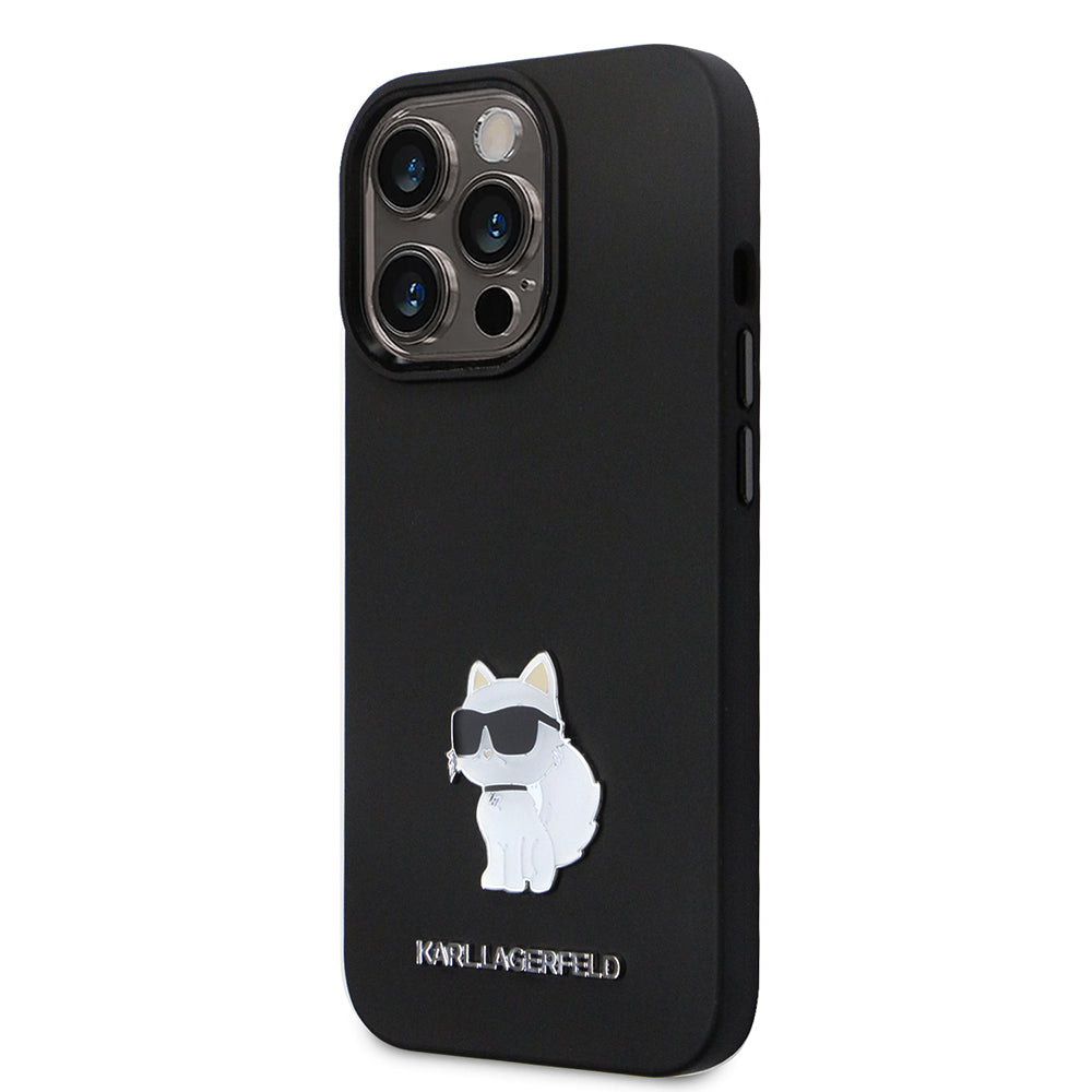 Ovitek za Apple iPhone 14 Pro, Karl Lagerfeld, Silicone Choupette Metal, črn