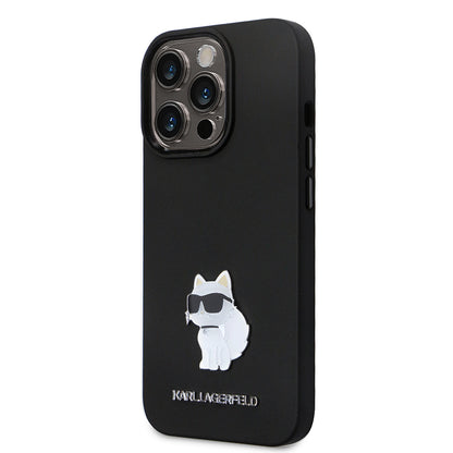 Ovitek za Apple iPhone 14 Pro, Karl Lagerfeld, Silicone Choupette Metal, črn
