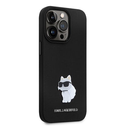 Ovitek za Apple iPhone 14 Pro, Karl Lagerfeld, Silicone Choupette Metal, črn