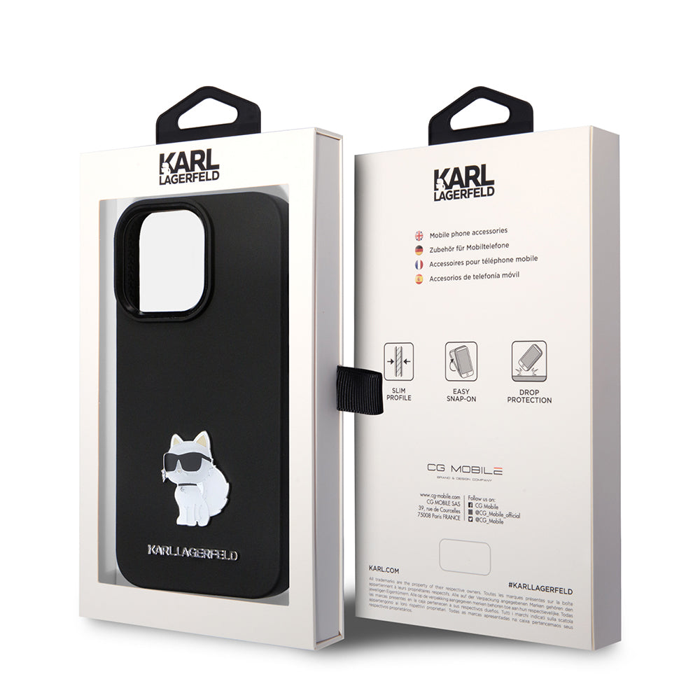 Ovitek za Apple iPhone 14 Pro, Karl Lagerfeld, Silicone Choupette Metal, črn