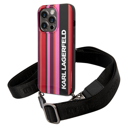 Ovitek za Apple iPhone 14 Pro Max, Karl Lagerfeld, Color Stripes with Strap, Roza