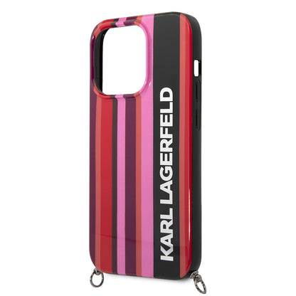 Ovitek za Apple iPhone 14 Pro Max, Karl Lagerfeld, Color Stripes with Strap, Roza