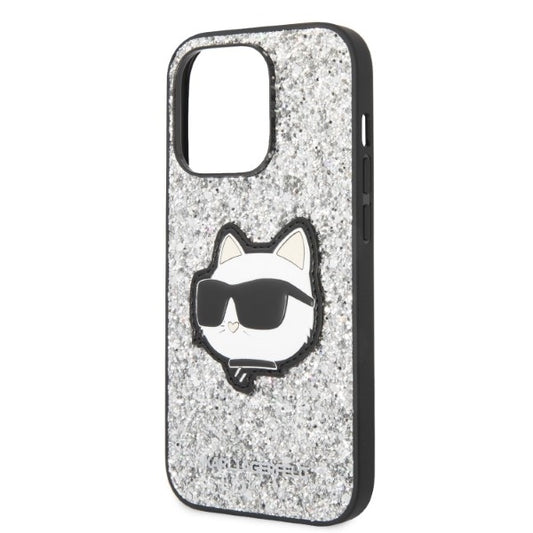 Ovitek za Apple iPhone 14 Pro Max, Karl Lagerfeld, Glitter Choupette Patch, Srebrn.