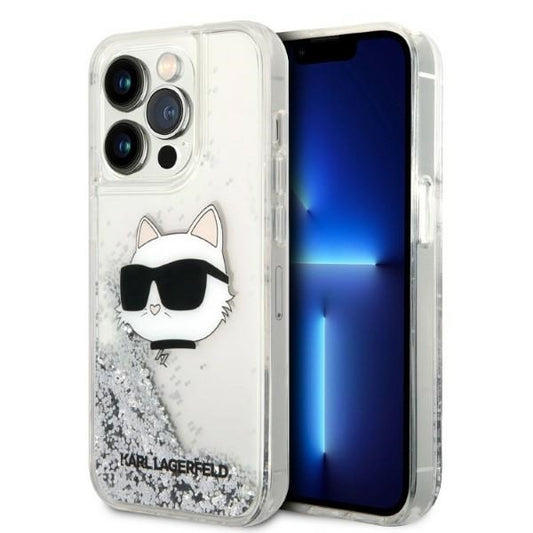 Ovitek za Apple iPhone 14 Pro Max, Karl Lagerfeld, Glitter Choupette's Head, Srebrn.