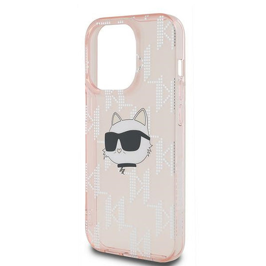 Ovitek za Apple iPhone 14 Pro Max, Karl Lagerfeld, IML Luxury Monogram Choupette's Head, Roza