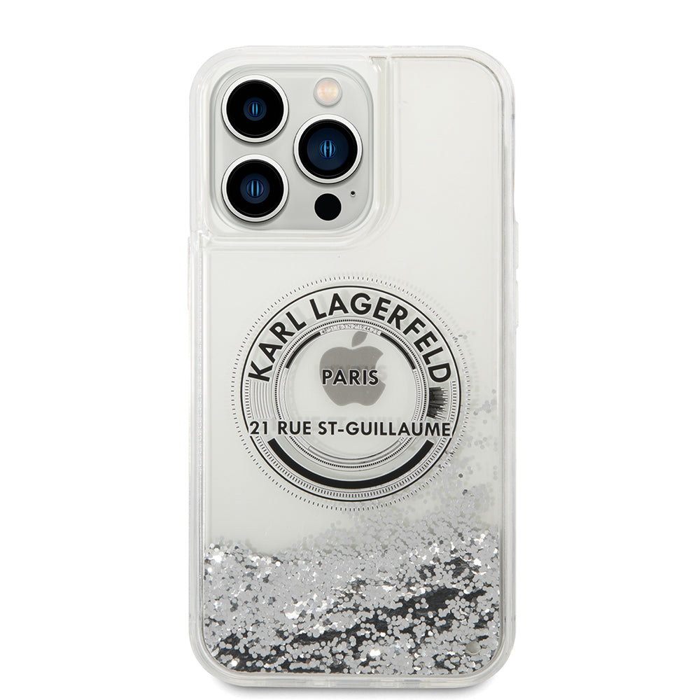 Ovitek za Apple iPhone 14 Pro Max, Karl Lagerfeld, Liquid Glitter RSG, Srebrn.