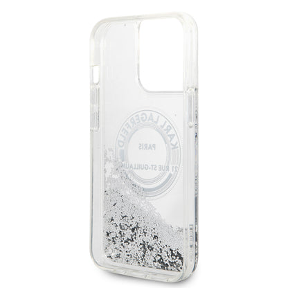 Ovitek za Apple iPhone 14 Pro Max, Karl Lagerfeld, Liquid Glitter RSG, Srebrn.
