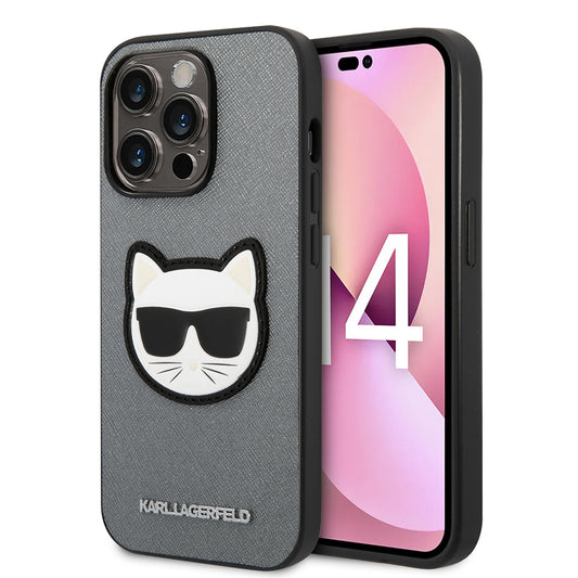 Ovitek za Apple iPhone 14 Pro Max, Karl Lagerfeld, Saffiano Choupette's Head, Srebrn.