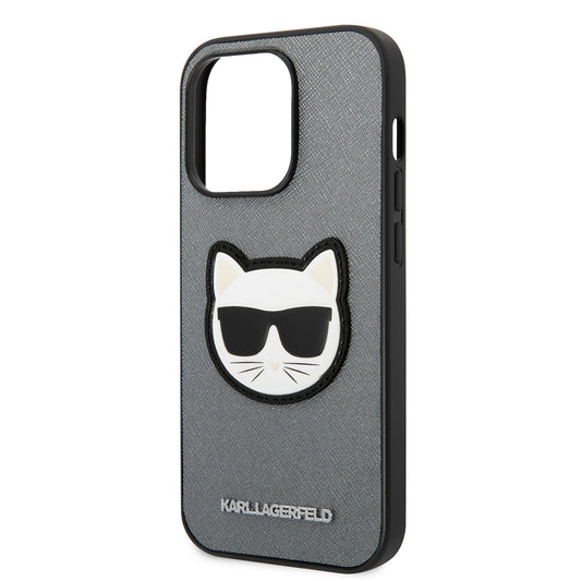 Ovitek za Apple iPhone 14 Pro Max, Karl Lagerfeld, Saffiano Choupette's Head, Srebrn.