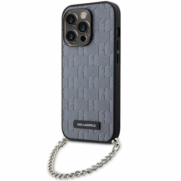 Ovitek za Apple iPhone 14 Pro Max, Karl Lagerfeld, Saffiano Monogram Chain, Srebrn.
